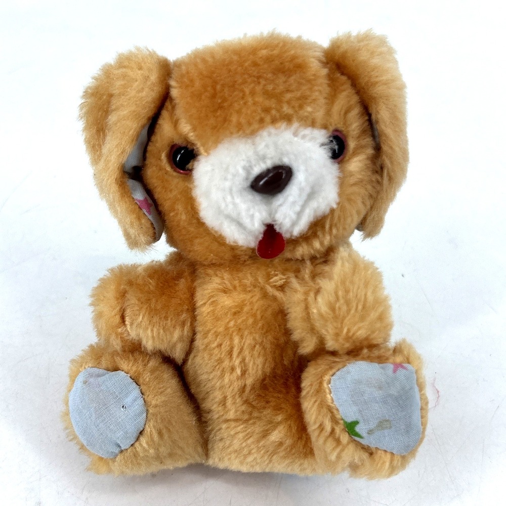 Vintage Dan Brechner Plush Little Orange Brown Dog 5" Tongue Out‎ Star Feet Ears